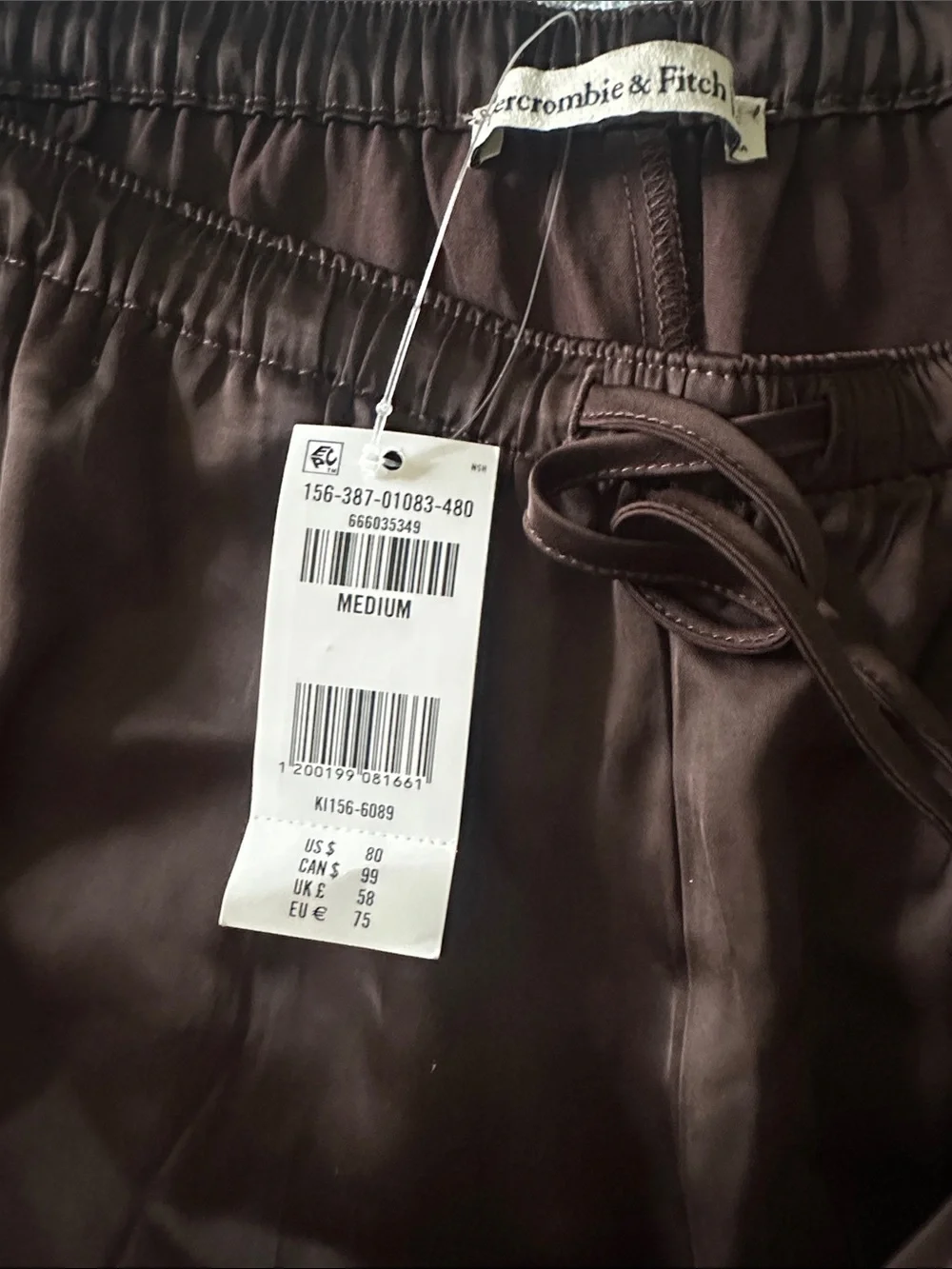 Abercrombie & Fitch Dark Brown Wide-Leg Drawstring Pants - Picture 4 of 4